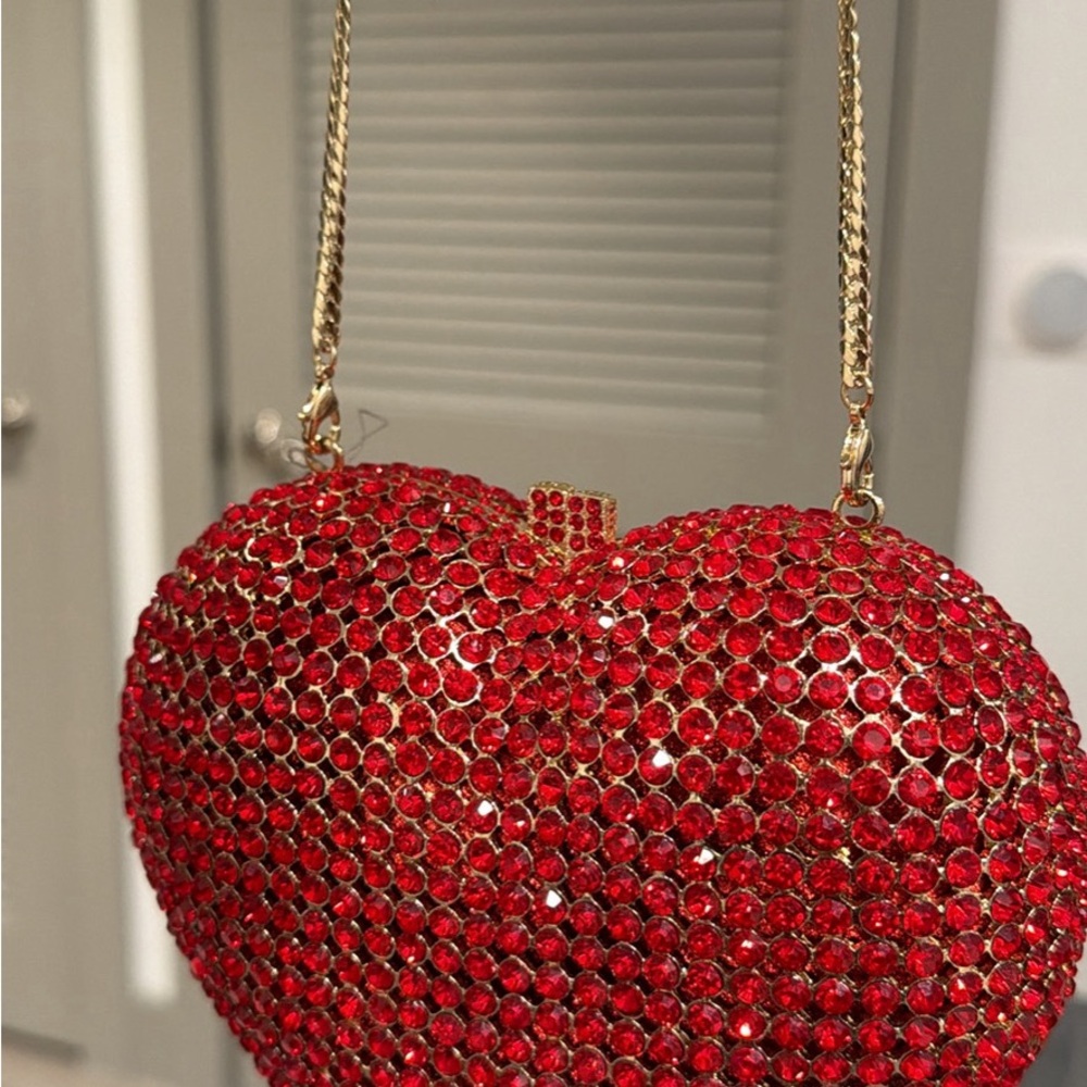 Red Heart-Shaped Crystal Clutch